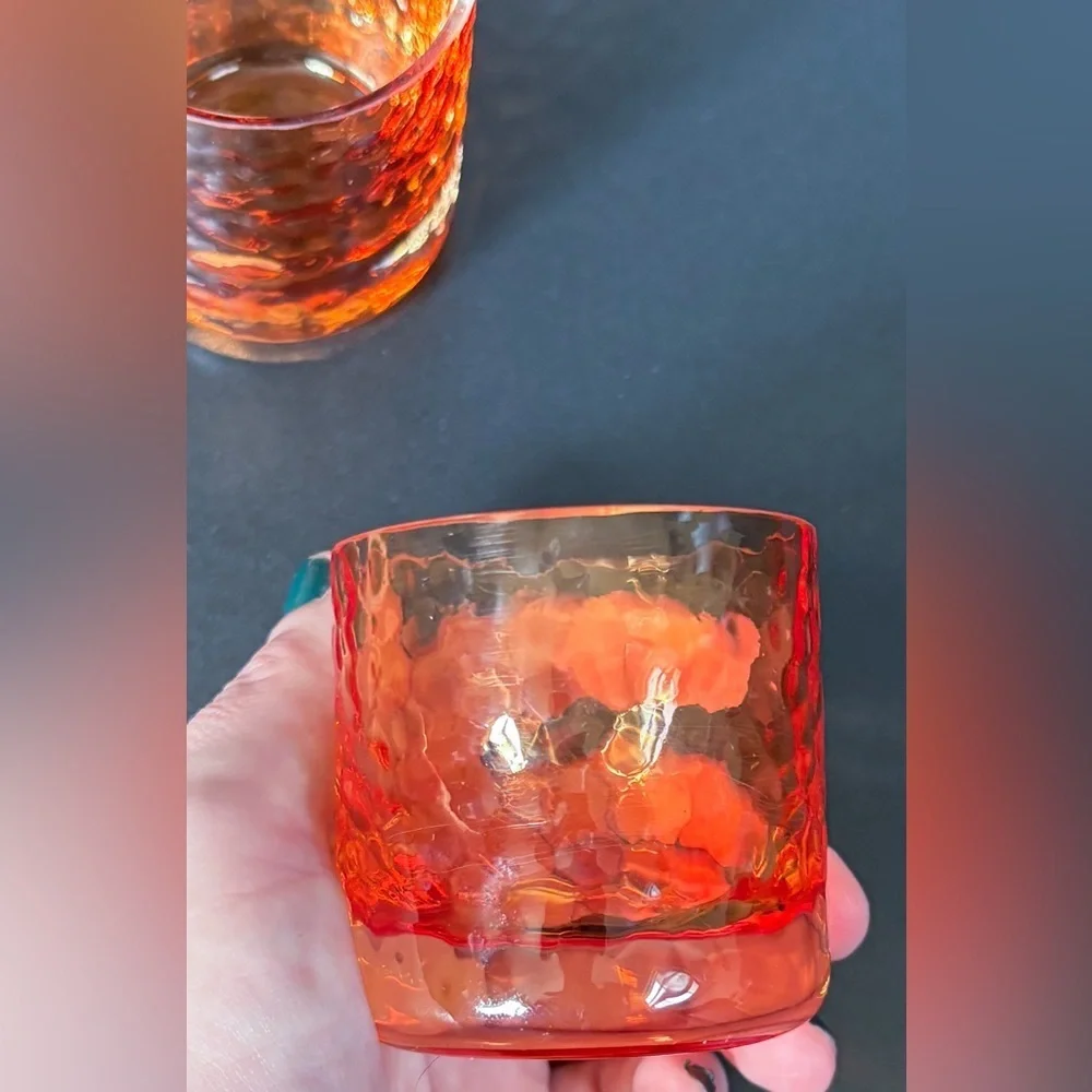 Orange Dimpled Glass Tea Light Candle Holders Retro Boho Hippie Goblin Core
